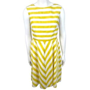 Boden Mara Swishy Dress Sleeveless Fit & Flare Yellow White Stripes Womens 8